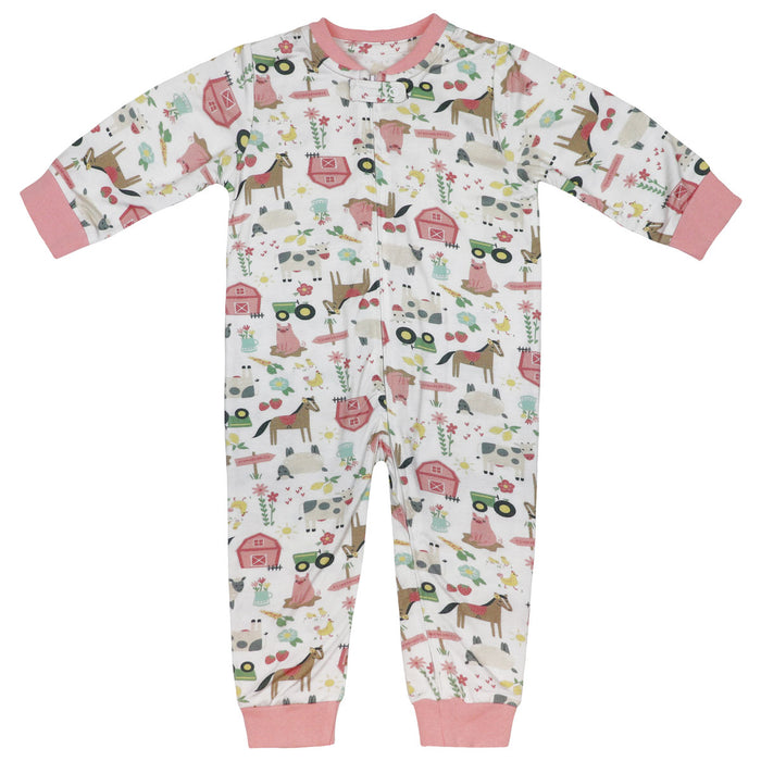 Infant John Deere White & Pink Farm Elements Zip Coverall Long Sleeve Onesy