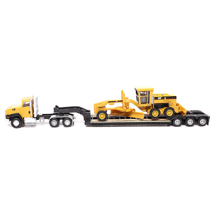 1/87 Caterpillar CT660 Day Cab with Lowboy Trailer & 163H Motor Grader