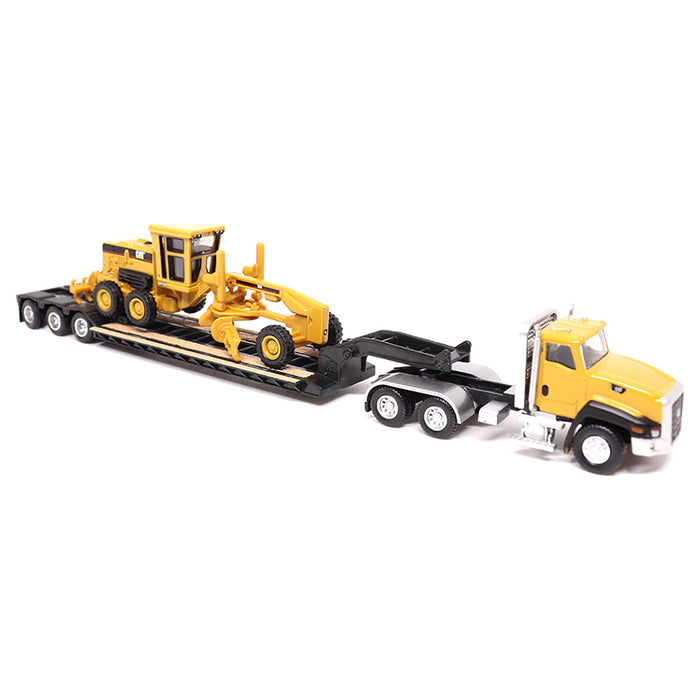 1/87 Caterpillar CT660 Day Cab with Lowboy Trailer & 163H Motor Grader