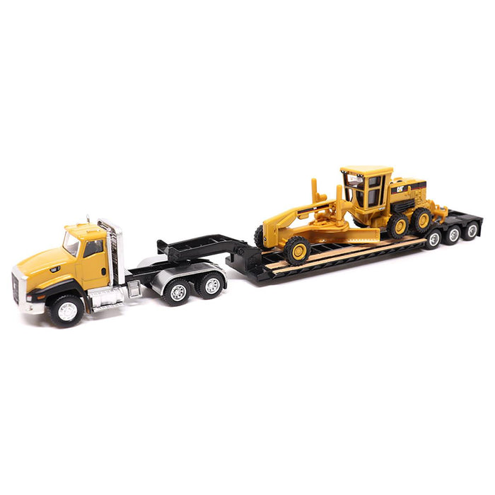 1/87 Semi Truck with Lowboy and Caterpillar Machine Set
