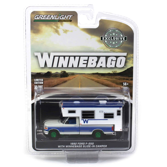 Green Machine ~ 1/64 1992 Ford F-250 Long Bed with Winnebago Slide-In Camper, Hobby Exclusive