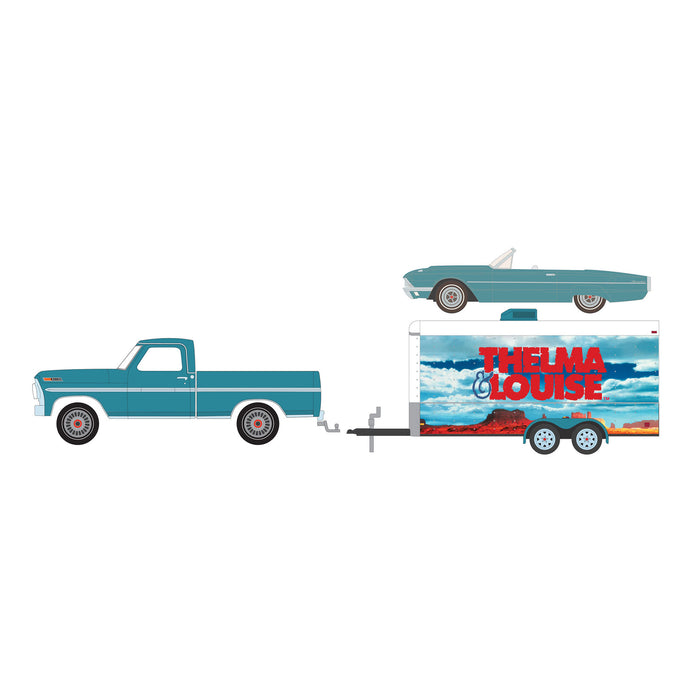 1/64 1967 Ford F-250 with Enclosed Car Hauler & 1966 Ford Thunderbird, Thelma & Louise, Hollywood Hitch & Tow Series 13