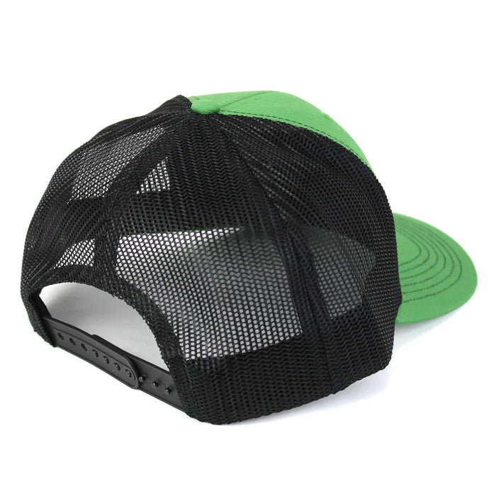 Green John Deere Offset Logo Hat with Black Stitching & Black Mesh Back