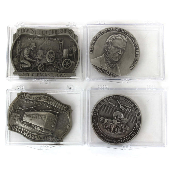 Lot of (2) John Deere Round and (2) John Deere Rectangle Belt Buckles Image