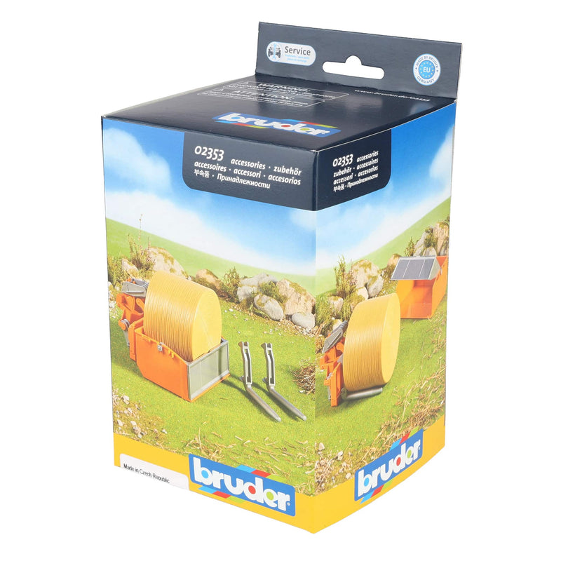 1/16 Bruder Tractor Loading Box with Forks & Round Bale