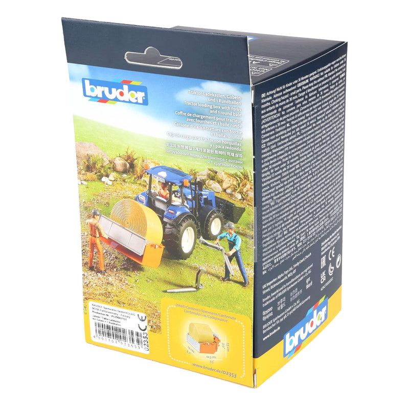 1/16 Bruder Tractor Loading Box with Forks & Round Bale