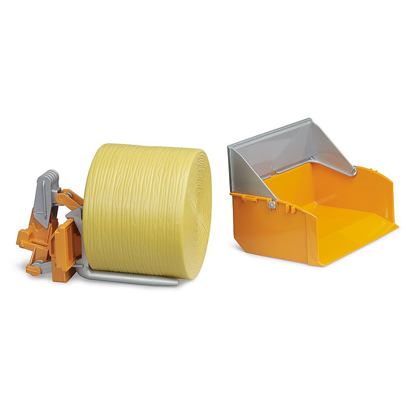 1/16 Bruder Tractor Loading Box with Forks & Round Bale