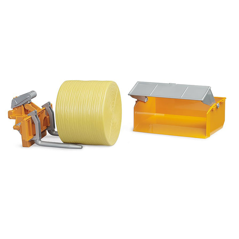 1/16 Bruder Tractor Loading Box with Forks & Round Bale