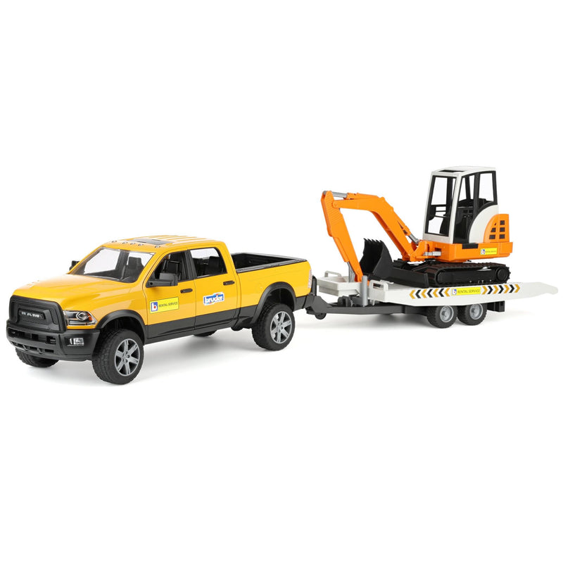 (B&D) 1/16 Bruder RAM Rental Truck with Trailer & Mini Excavator - Damaged Box