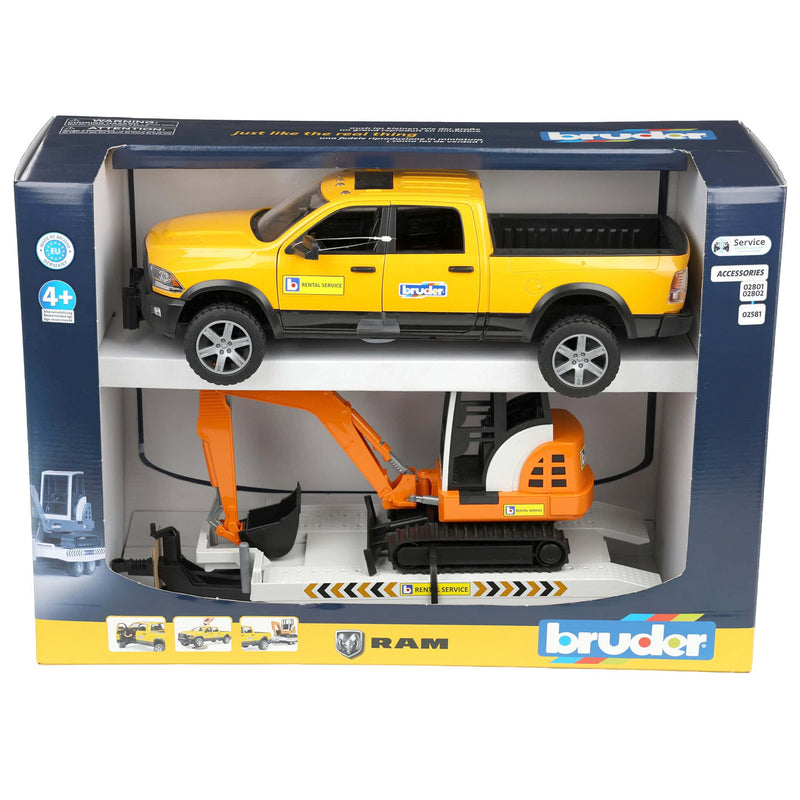 1/16 Bruder RAM Rental Truck with Trailer & Mini Excavator