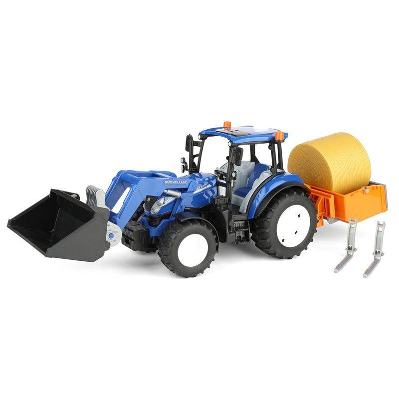 1/16 New Holland Powerstar T5.120 Tractor with Front Loader, Loading Box, Forks & Round Bales by Bruder