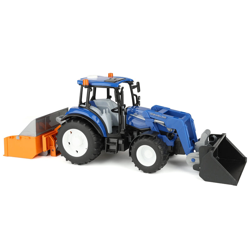 1/16 New Holland Powerstar T5.120 Tractor with Front Loader, Loading Box, Forks & Round Bales by Bruder