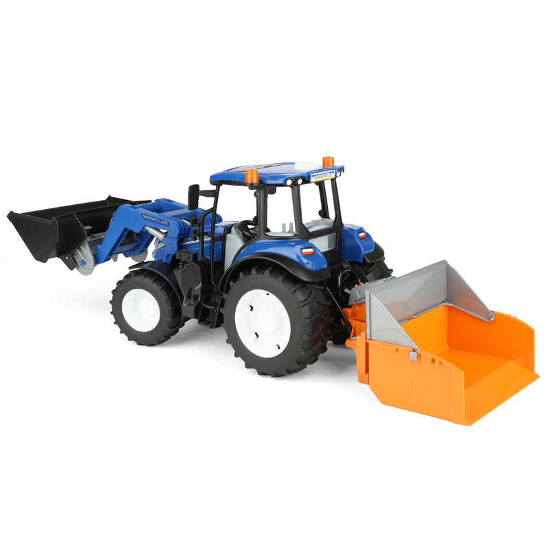 1/16 New Holland Powerstar T5.120 Tractor with Front Loader, Loading Box, Forks & Round Bales by Bruder