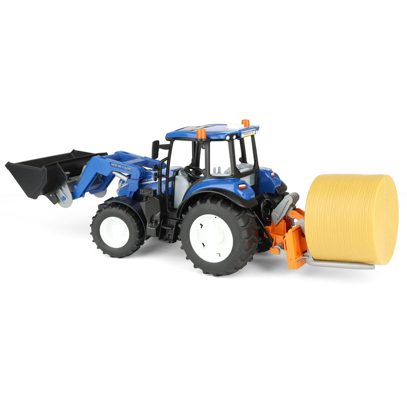 1/16 New Holland Powerstar T5.120 Tractor with Front Loader, Loading Box, Forks & Round Bales by Bruder