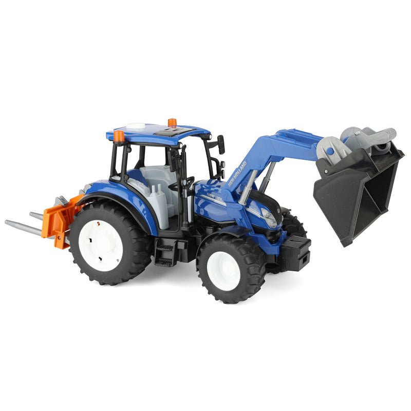 1/16 New Holland Powerstar T5.120 Tractor with Front Loader, Loading Box, Forks & Round Bales by Bruder