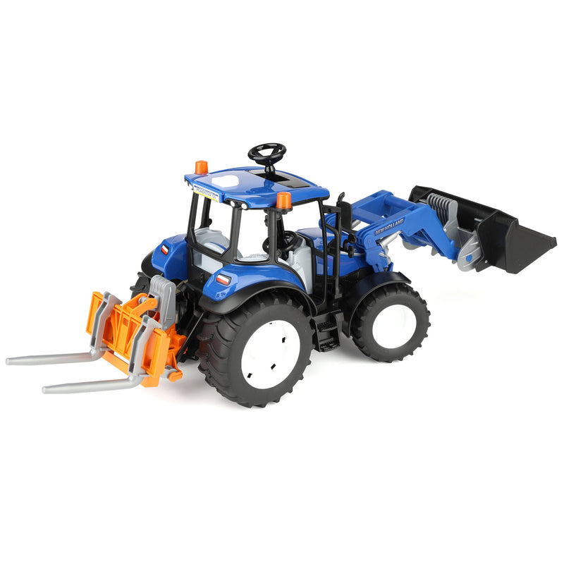 1/16 New Holland Powerstar T5.120 Tractor with Front Loader, Loading Box, Forks & Round Bales by Bruder