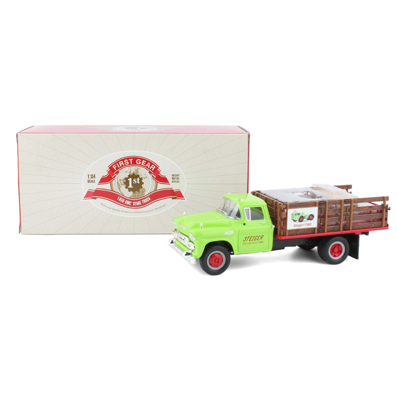 1/34 1958 GMC Stake Truck Steiger Farms 1 FWD with Parts Boxes & Dolly by First Gear