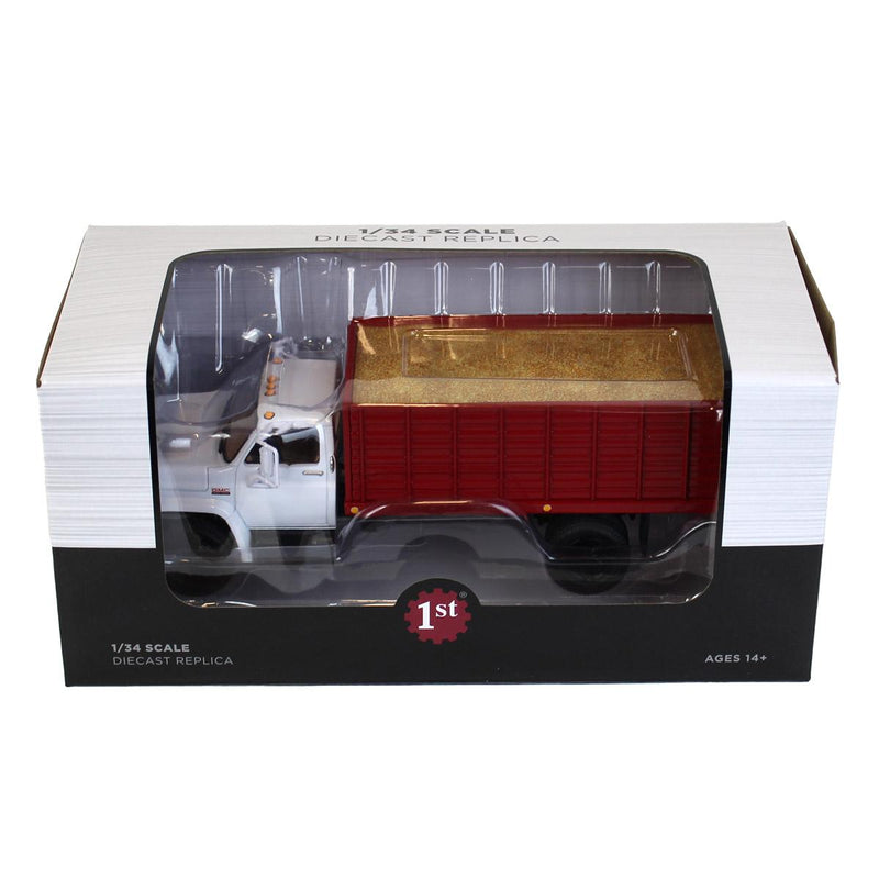 (B&D) 1/34 White & Red 1970s GMC 6500 Grain Truck with Corn Load by First Gear - Damaged Box