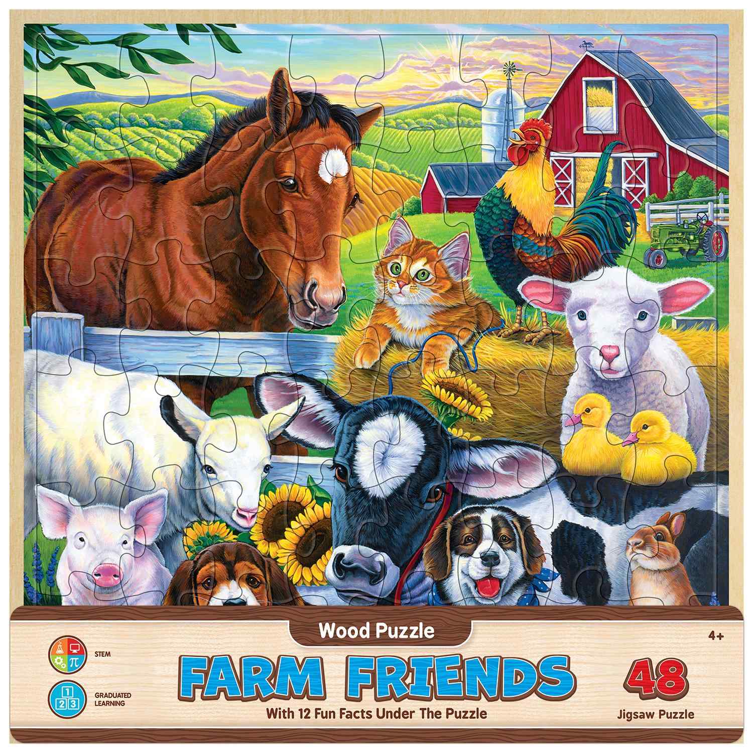 Farm Friends Fun Facts 48 Piece Wooden Puzzle 12" x 12" — Outback Toys