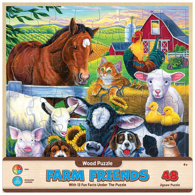 Farm Friends Fun Facts 48 Piece Wooden Puzzle 12" x 12"