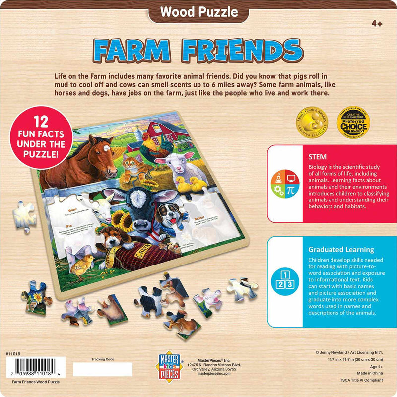 Farm Friends Fun Facts 48 Piece Wooden Puzzle 12" x 12"