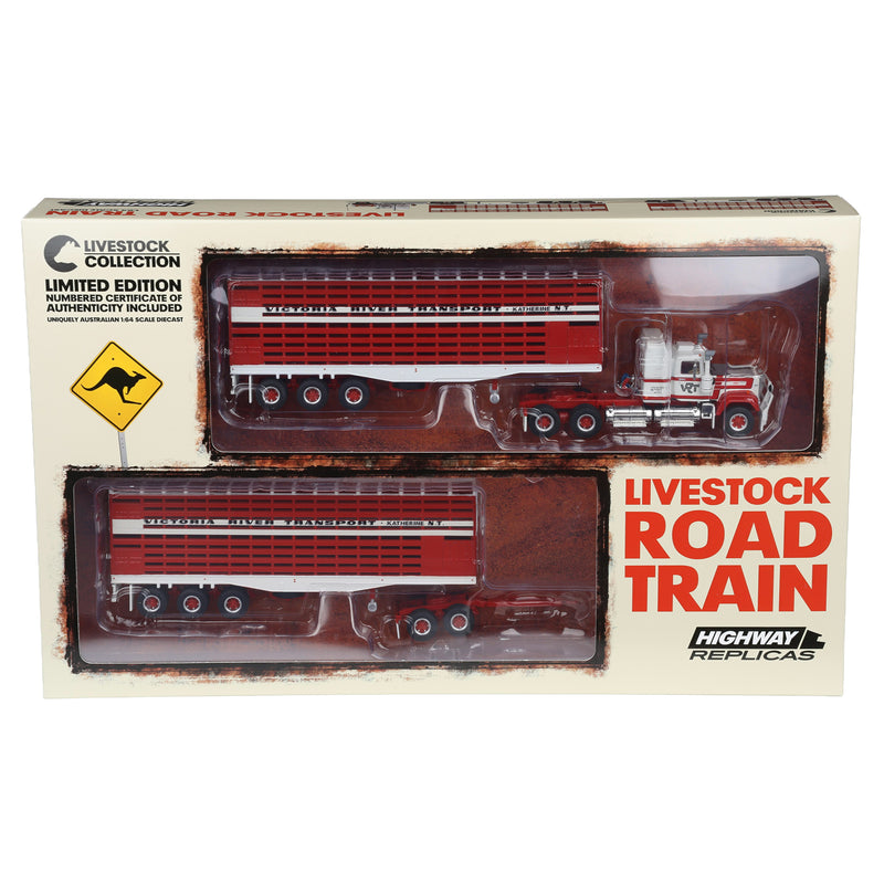 1/64 Victoria River Livestock Road Train with Mack Truck, 2 Trailers & Dolly by Highway Replicas
