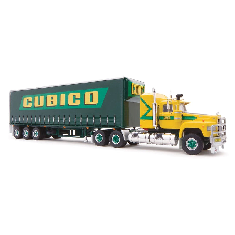 1/64 CUBICO Semi Truck with Curtain-Side Freight Trailer by Highway Replicas