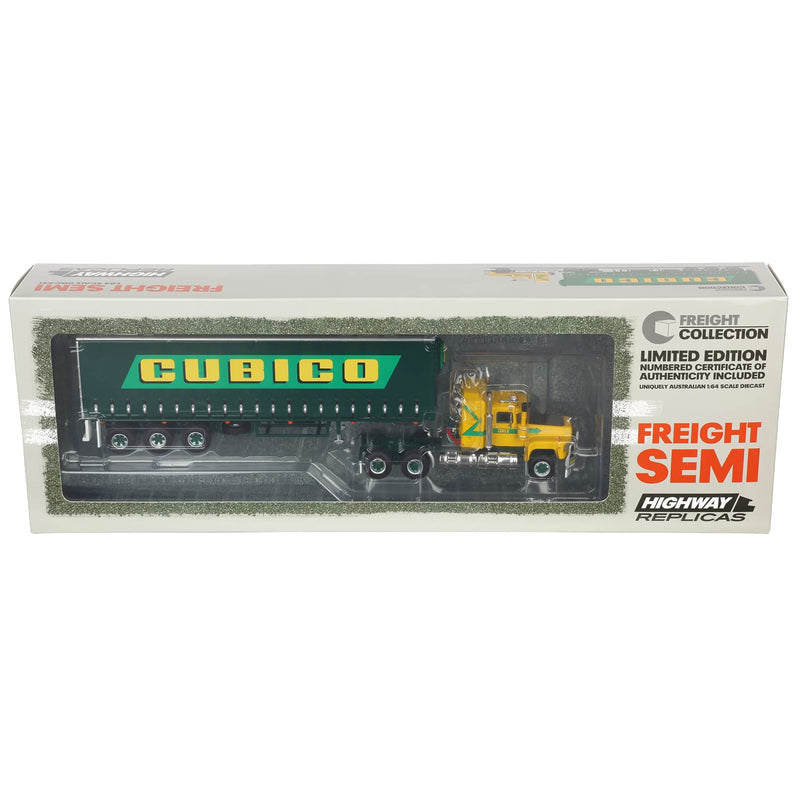1/64 CUBICO Semi Truck with Mack Truck & Curtain-Side Freight Trailer by Highway Replicas
