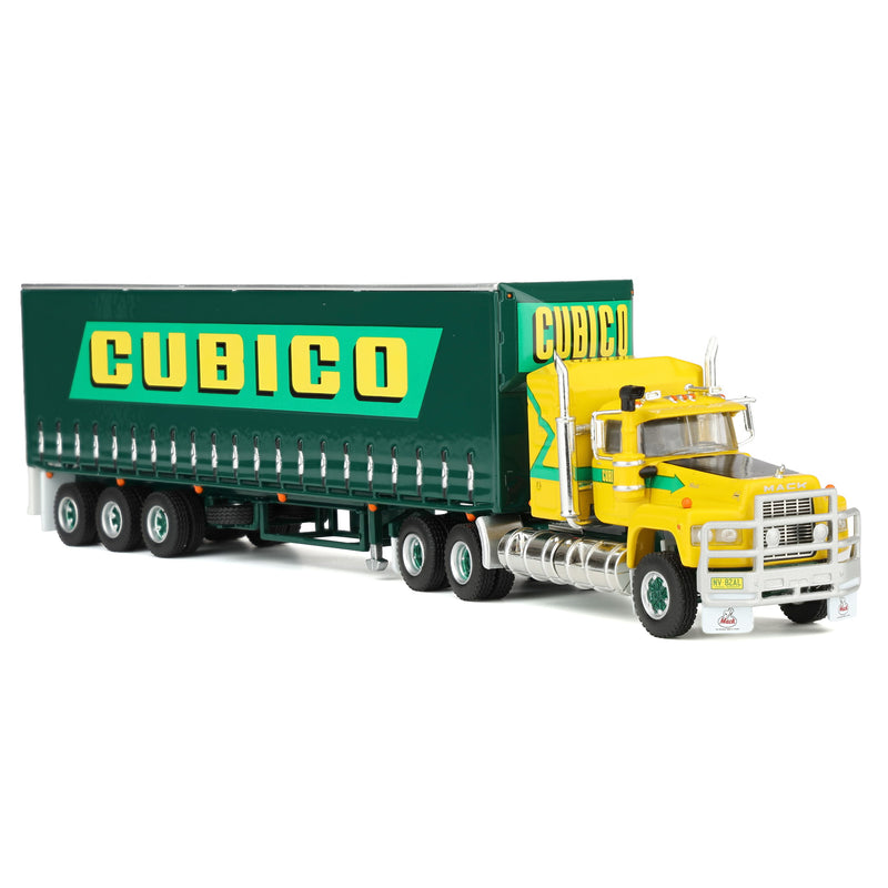 1/64 CUBICO Semi Truck with Mack Truck & Curtain-Side Freight Trailer by Highway Replicas