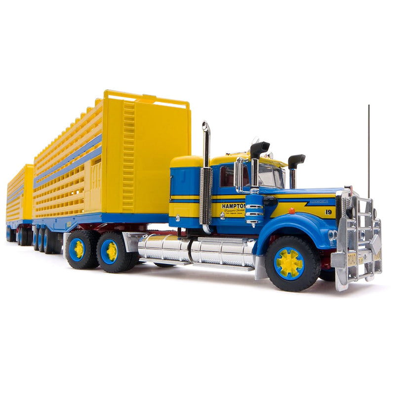 1/64 Hampton Transport Livestock Road Train with Kenworth Truck, 2 Livestock Trailers & Dolly by Highway Replicas