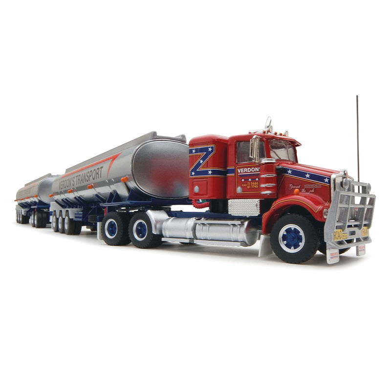 1/64 Verdon's Transport Freight Road Train with Kenworth Truck, 2 Tanker Trailers & Dolly by Highway Replicas