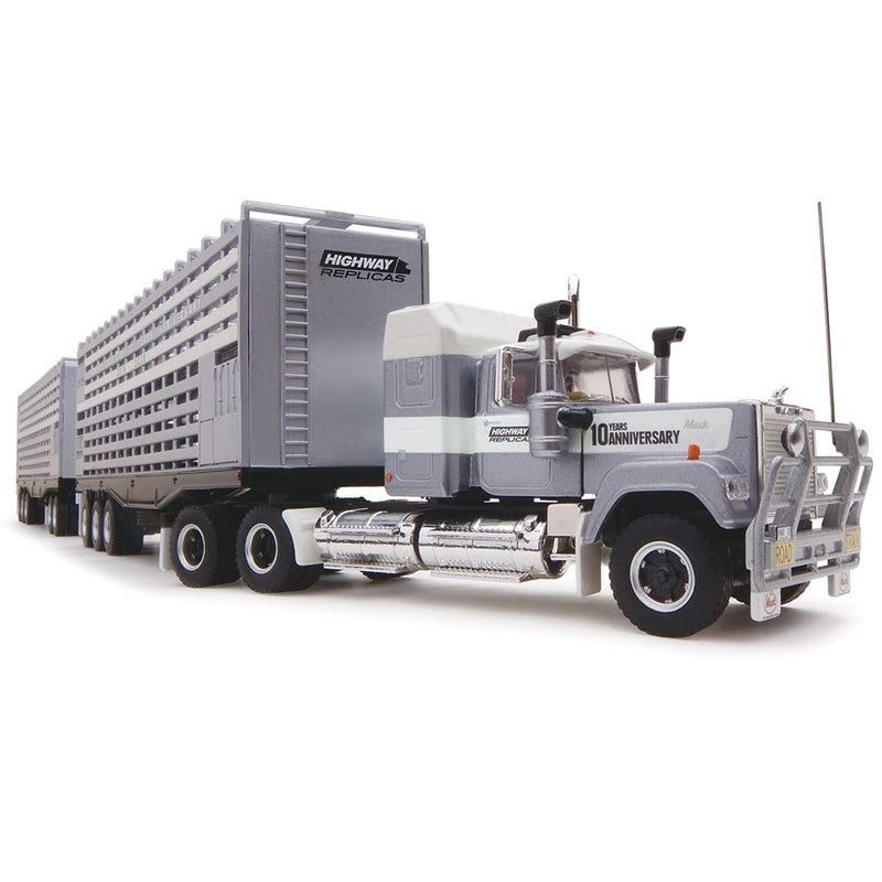 1/64 Highway Replicas 10th Anniversary Livestock Road Train with Mack Truck, 2 Livestock Trailers & Dolly