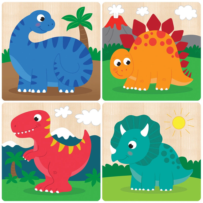 4-pack of Chunky Wood Dinosaur Puzzles