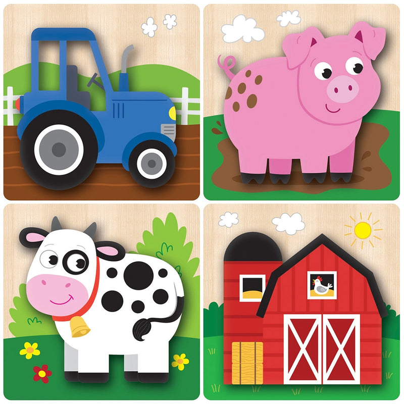 4-pack of Chunky Wood Farm Puzzles