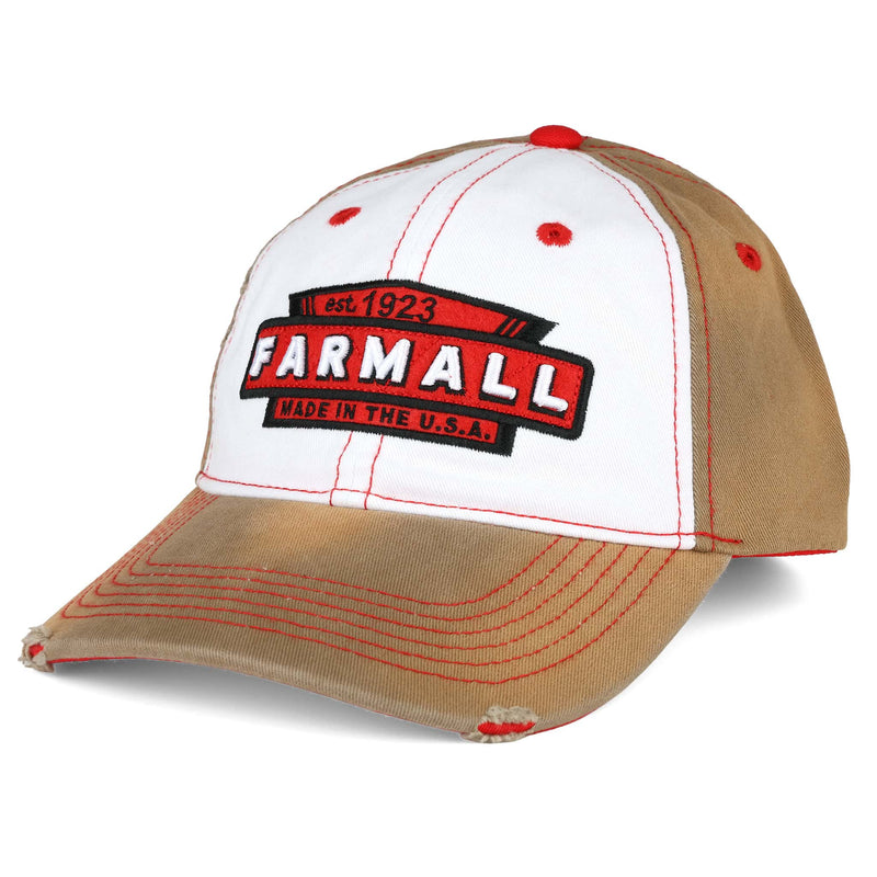 White Stained Twill Front, 3D Farmall Logo, Frayed Tan Cap