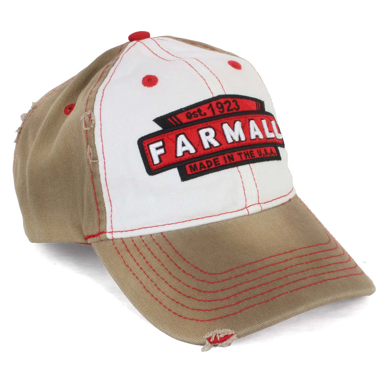 Farmall Stained White & Tan Distressed Cap w/ Twill Front & 3D Logo