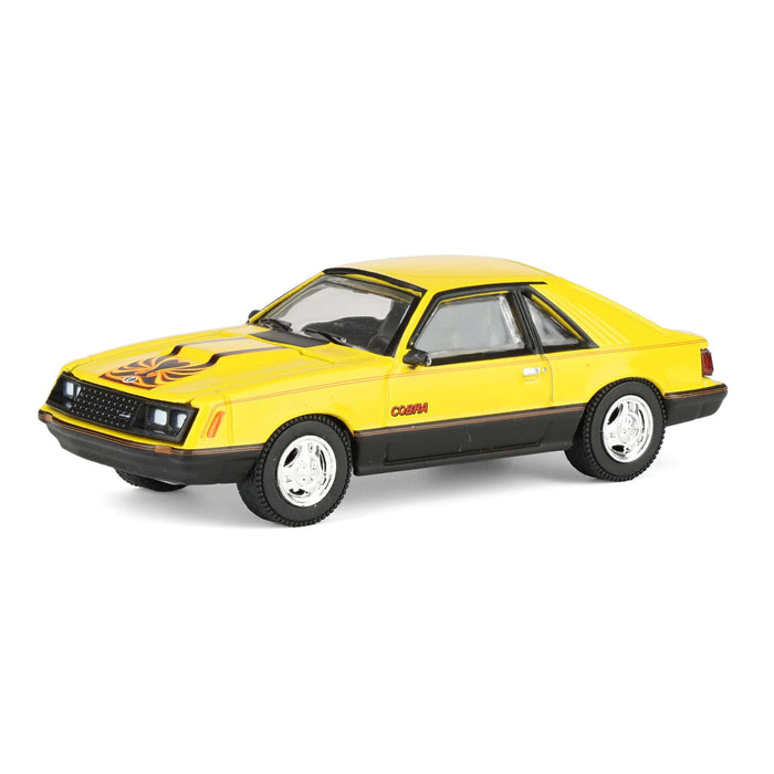 1/64 1979 Ford Mustang Cobra Fastback, Bright Yellow with Cobra Graphics & Stripes, GreenLight Muscle Series 30 Image