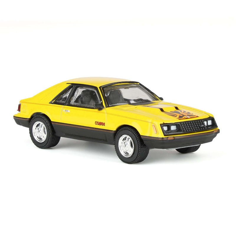 1/64 1979 Ford Mustang Cobra Fastback, Bright Yellow with Cobra Graphics & Stripes, GreenLight Muscle Series 30