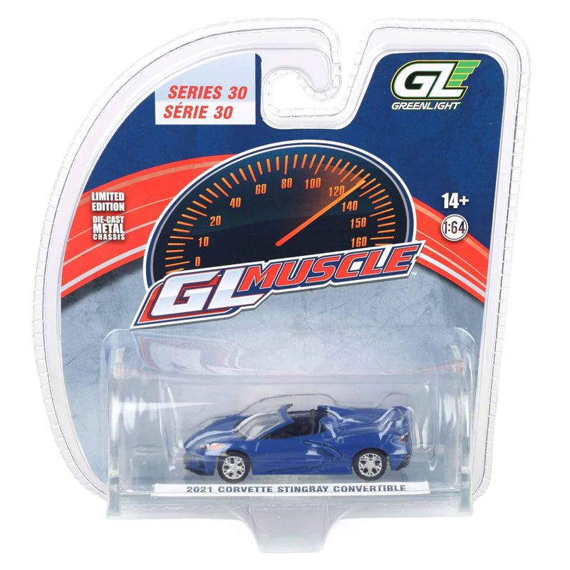 1/64 2021 Corvette Stingray Convertible, Elkhart Lake Blue, GreenLight Muscle Series 30