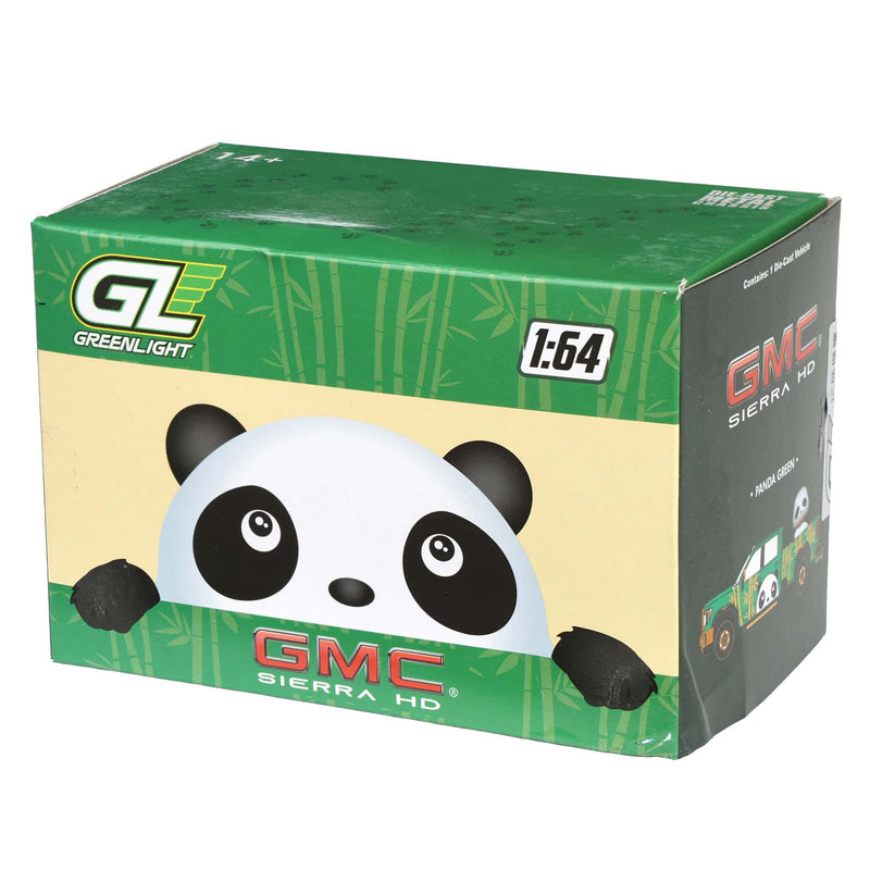 1/64 2022 GMC Sierra 3500 HD Denali Dually Pickup Truck with Beijing Panda, Green, 2025 GreenLight Waltersons Product Expo Exclusive