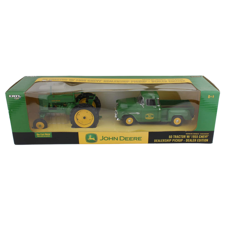 1/16 John Deere 60 Tractor with 1955 Chevy Dealership Pickup Truck by ERTL, Dealer Edition Set