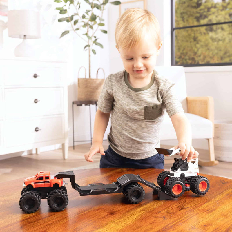 Monster Treads Bobcat Playset with Skid Steer, Truck & Trailer