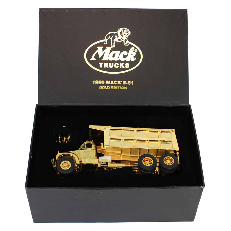 (B&D) 1/34 1960 Mack B-61 Dump Truck, Mack Dump, Gold Plated by First Gear - Damaged Item