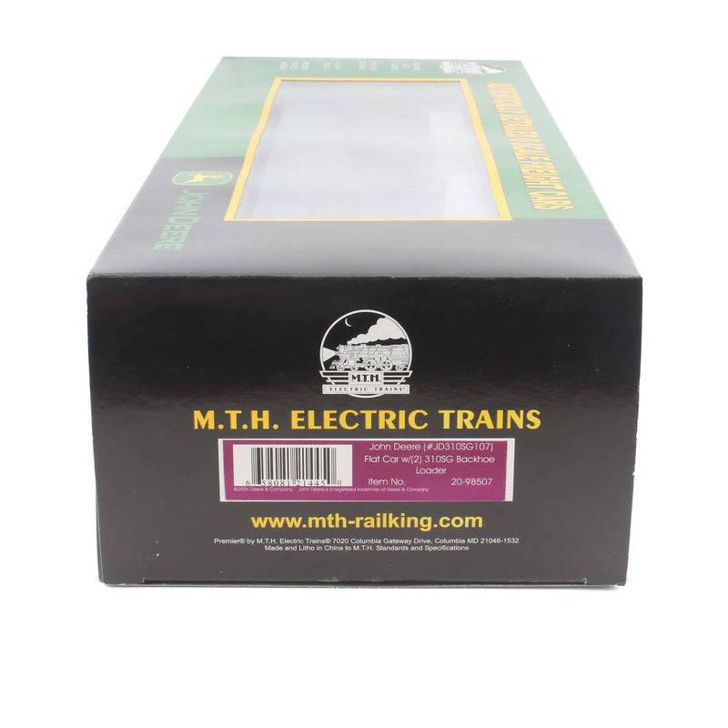 1/48 O Scale John Deere #JD310SG107 Flat Car with (2) 310SG Backhoe Loaders by M.T.H. Electric Trains