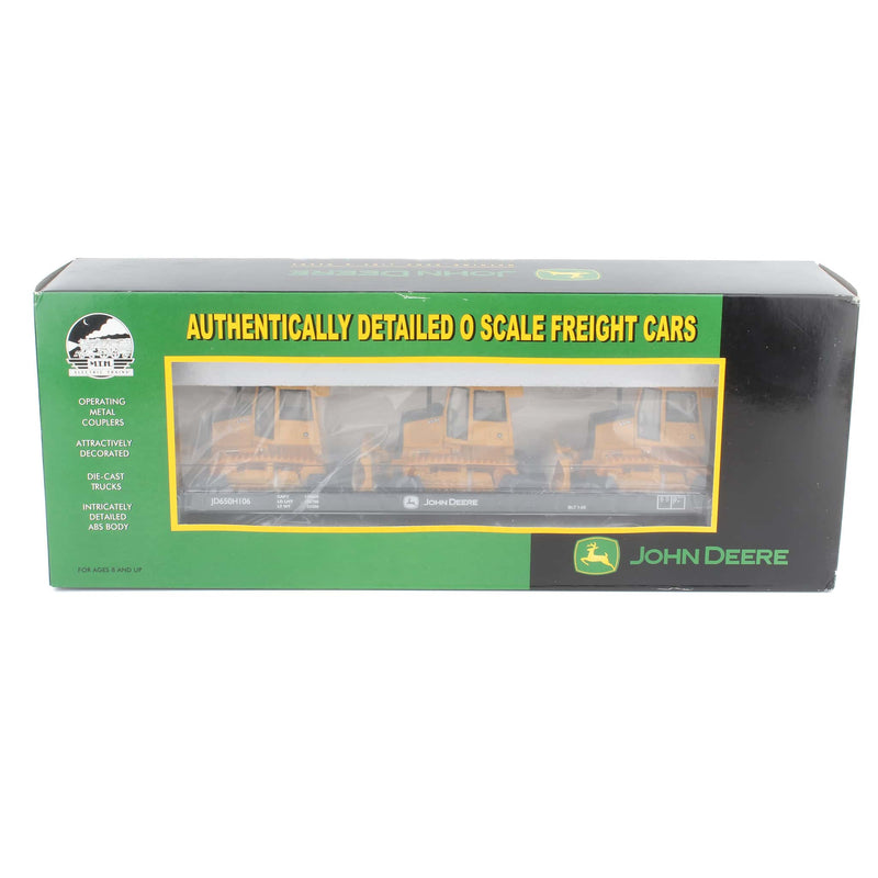 1/48 O-Scale John Deere (#JD650H106) Flat Car with (3) 650H Bull Dozers by M.T.H. Electric Trains