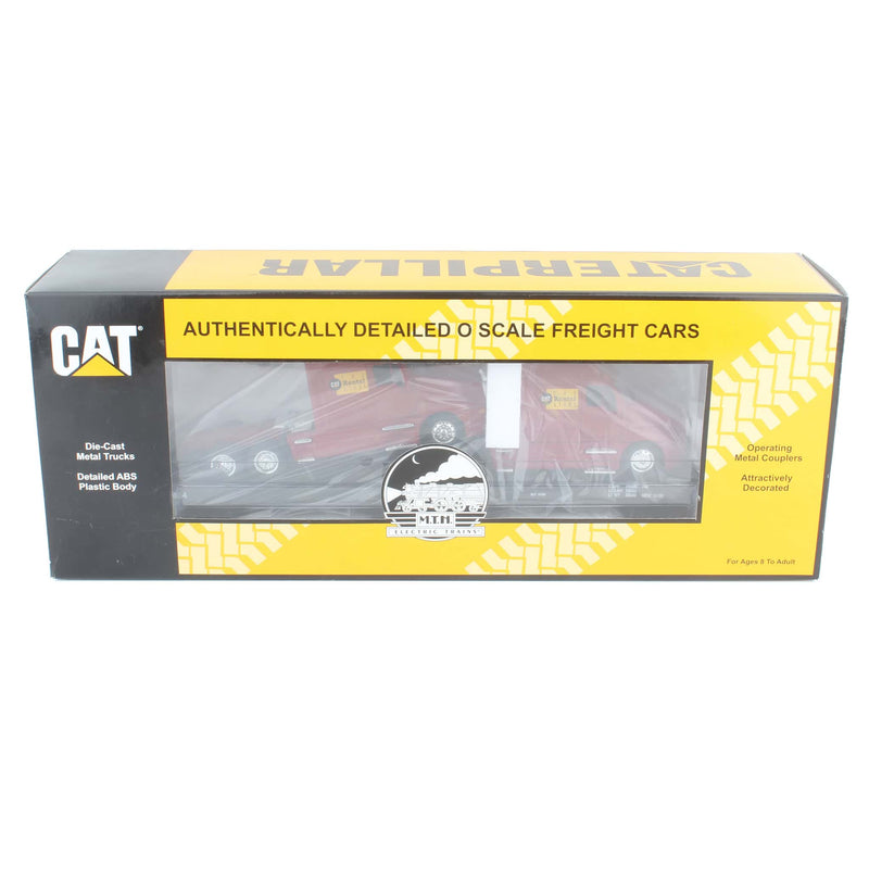 1/48 O-Scale Caterpillar Flat Car with (2) Rental Store Haulers (#200634) by M.T.H. Electric Trains