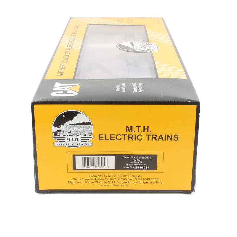 1/48 O-Scale Caterpillar Flat Car with (2) Rental Store Haulers (#200634) by M.T.H. Electric Trains
