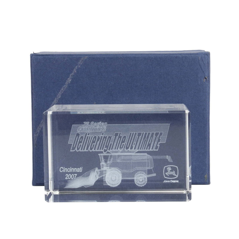 John Deere 2007 70 Series Combine Crystal Laser Engraved Paperweight