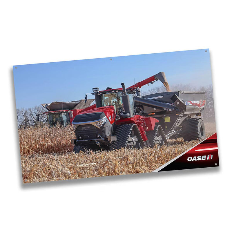 Case IH Steiger 715 Tractor with Grain Cart Vinyl Banner, 36in x 18in