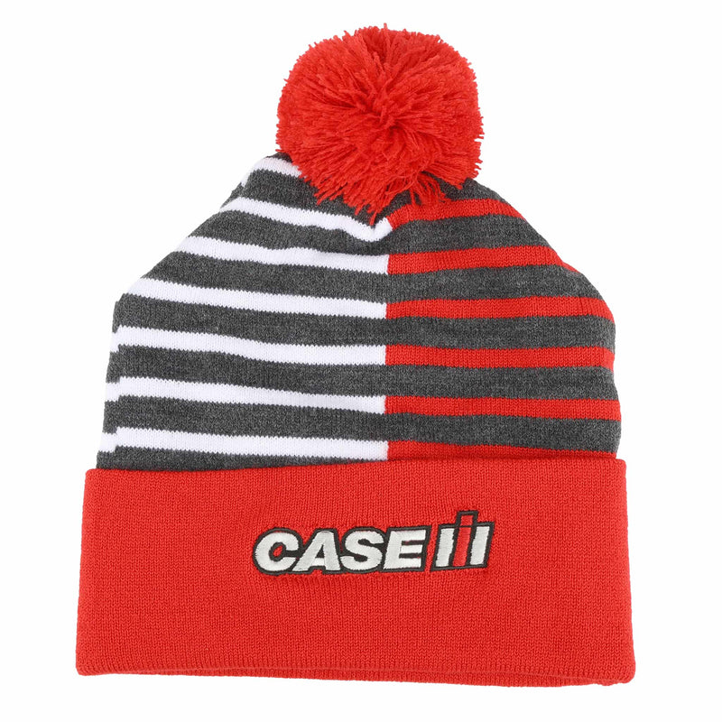Case IH Red, Gray & White Pom Knit Beanie Hat